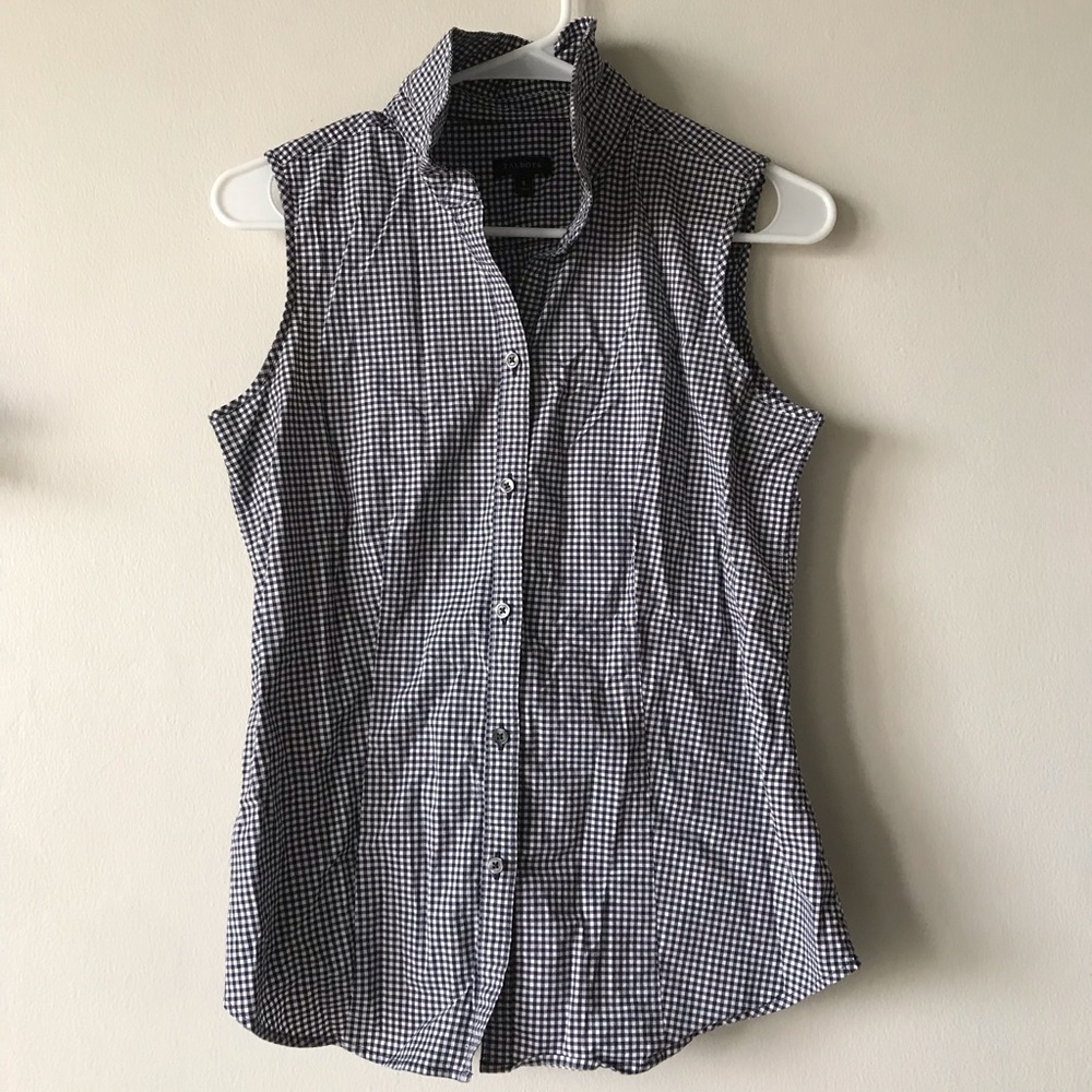 Sleeveless Checkered Button Down Shirt
